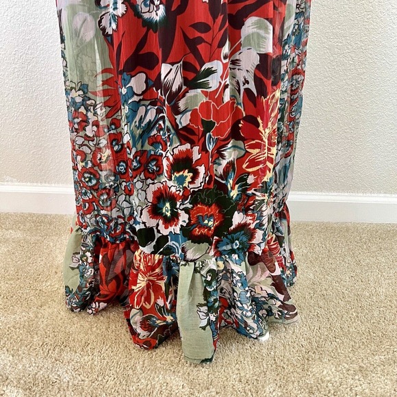 American Rag Cie Sz Small Maxi Dress One Sleeve Red Blue Floral Paisley Layered - Picture 4 of 14